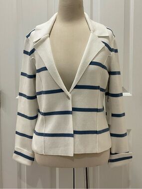 NWT Rachel Zoe White Knit Blazer with Blue Stripes